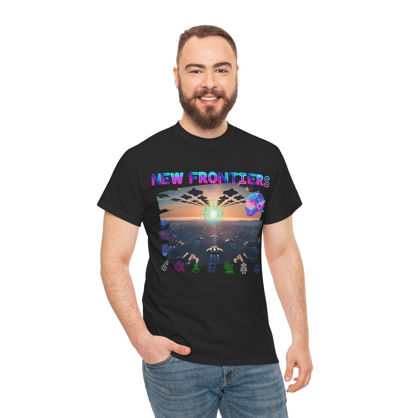 New Frontiers T-Shirt, Gaming Tee 100% Top Range Cotton from the USA, Black colour, AUS-USA-CAN warehouse, local post.