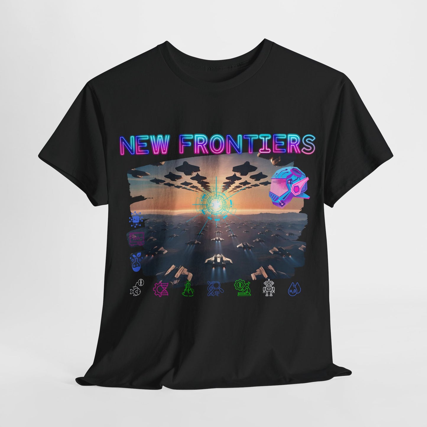 New Frontiers T-Shirt, Gaming Tee 100% Top Range Cotton from the USA, Black colour, AUS-USA-CAN warehouse, local post.