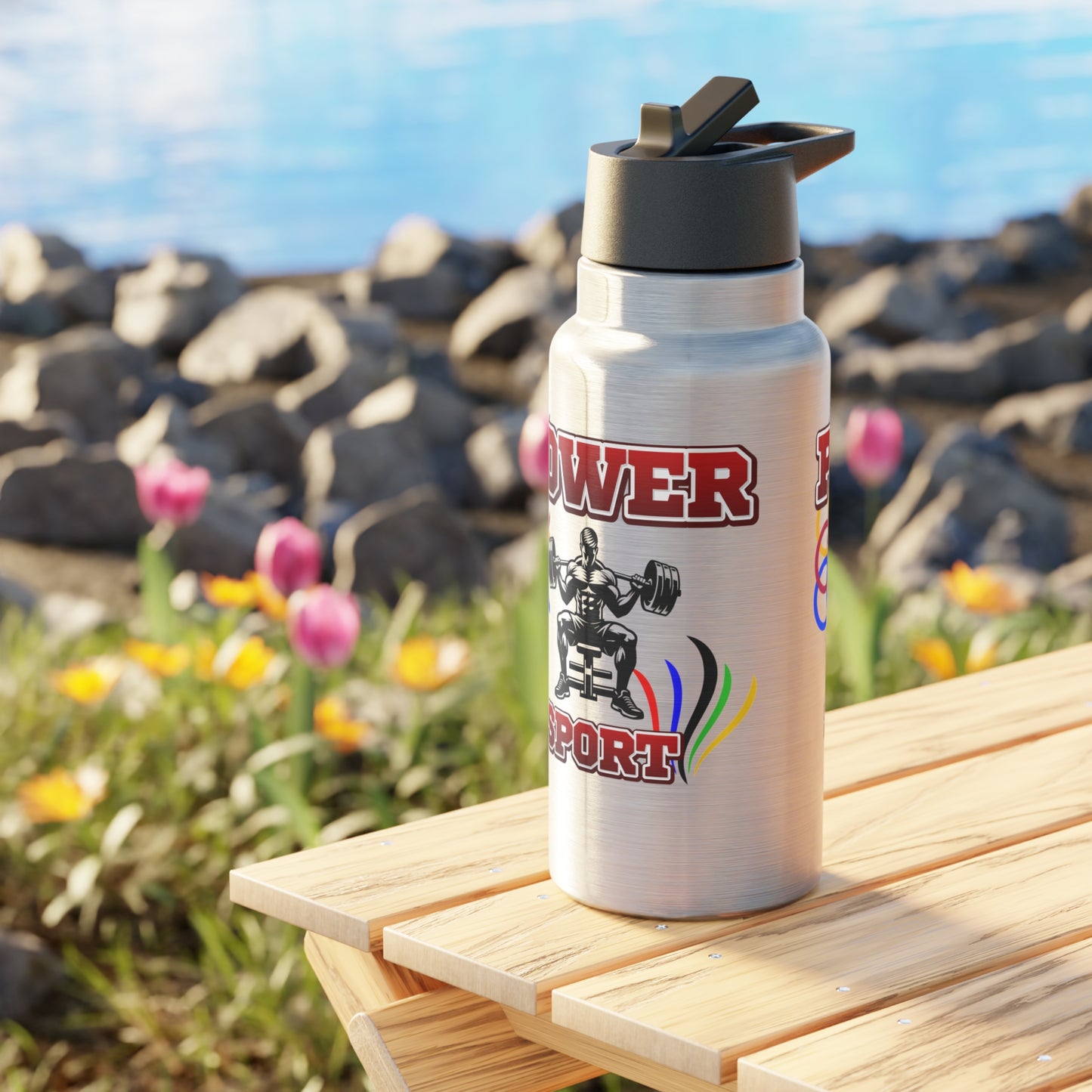 Water bottle or favourite beverage, Power Sport water bottle, Stainless steel bottle with drinking straw included, Gator Tumbler, 32oz (0.95L), Recyclable, US Post.