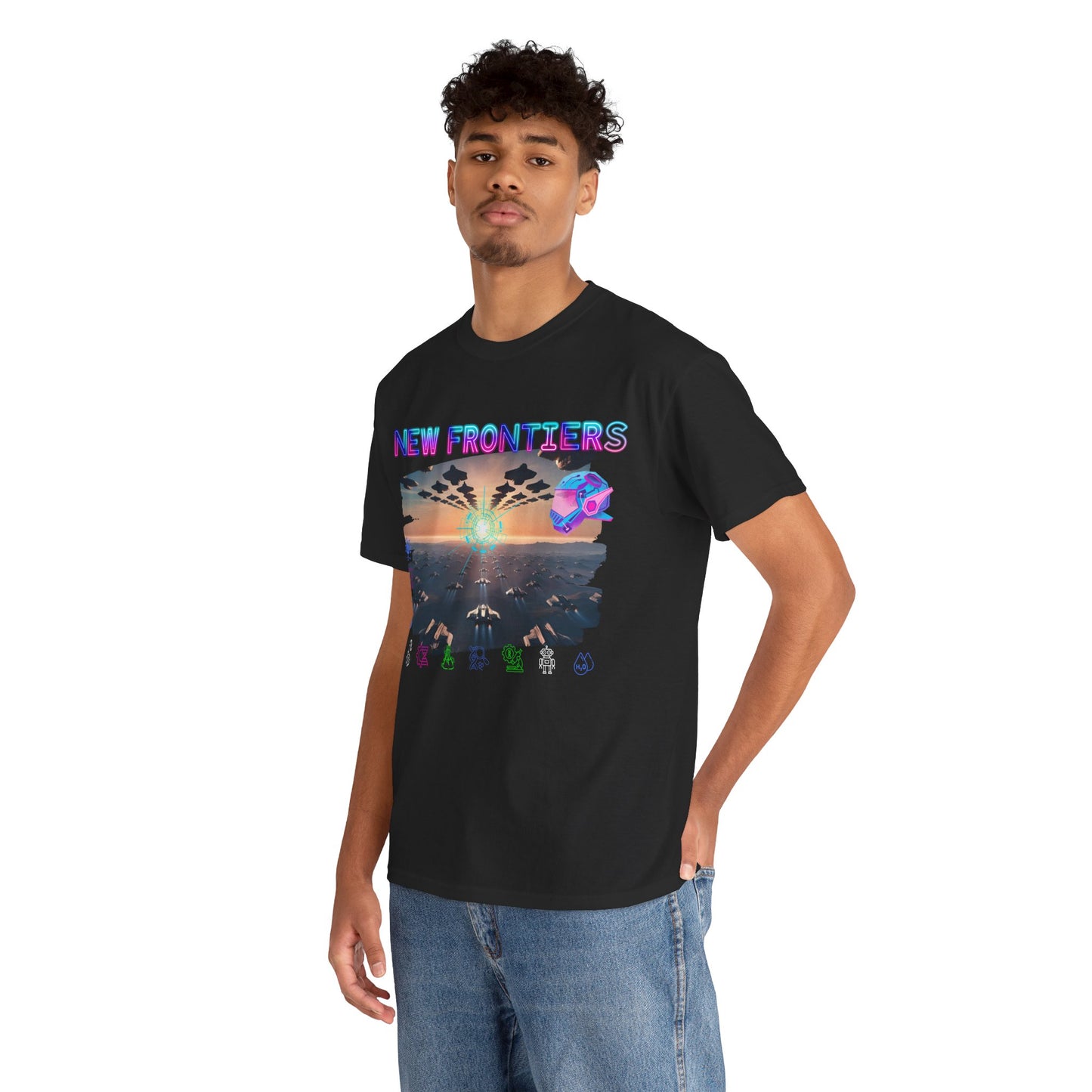 New Frontiers T-Shirt, Gaming Tee 100% Top Range Cotton from the USA, Black colour, AUS-USA-CAN warehouse, local post.