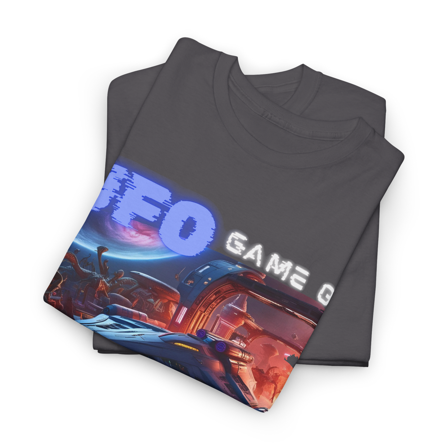UFO T-Shirt, Aliens Tee 100% Top range Cotton from the USA, Charcoal Colour, AUS-USA-CAN warehouse.
