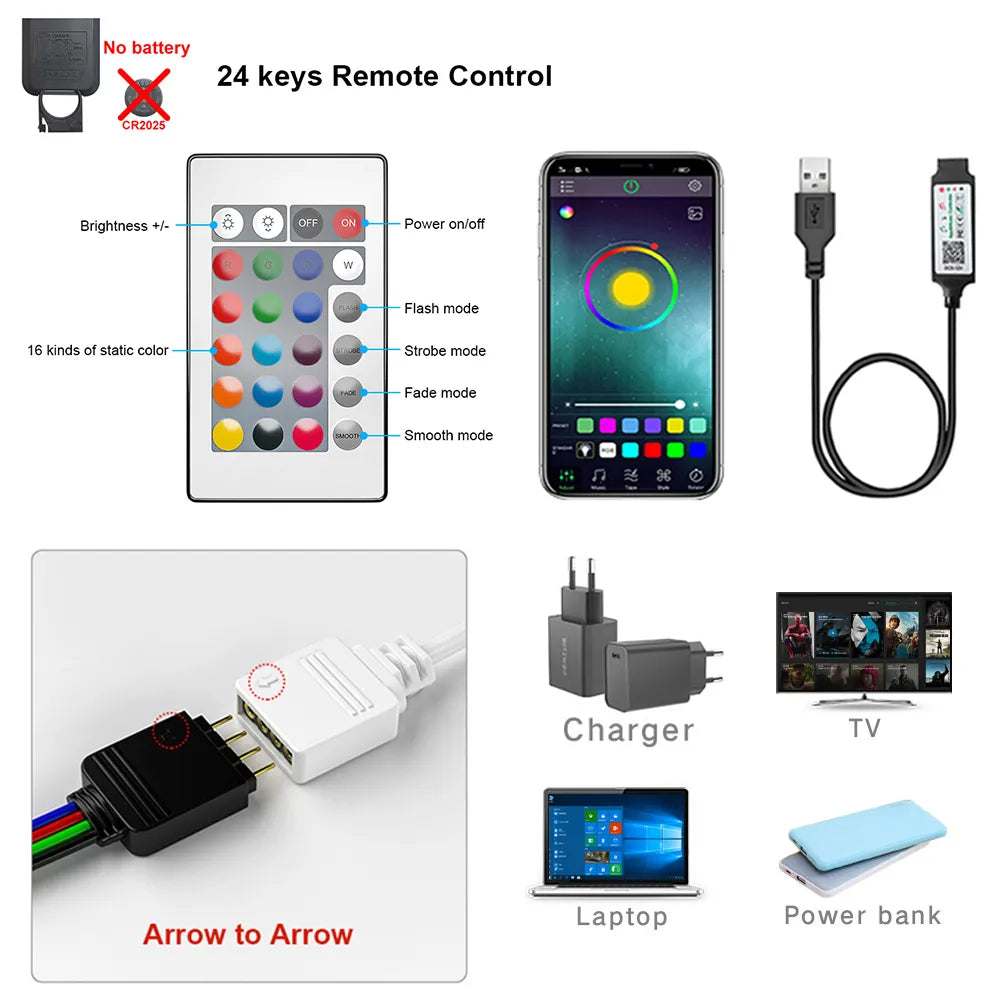 LED Lights, RGB Lights Bluetooth, Tape Bluetooth USB, LED Strip Light 5050 SMD, 5V USB, RGB Lights Flexible LED Lamp, Self-adhesive, TV, Desktop.