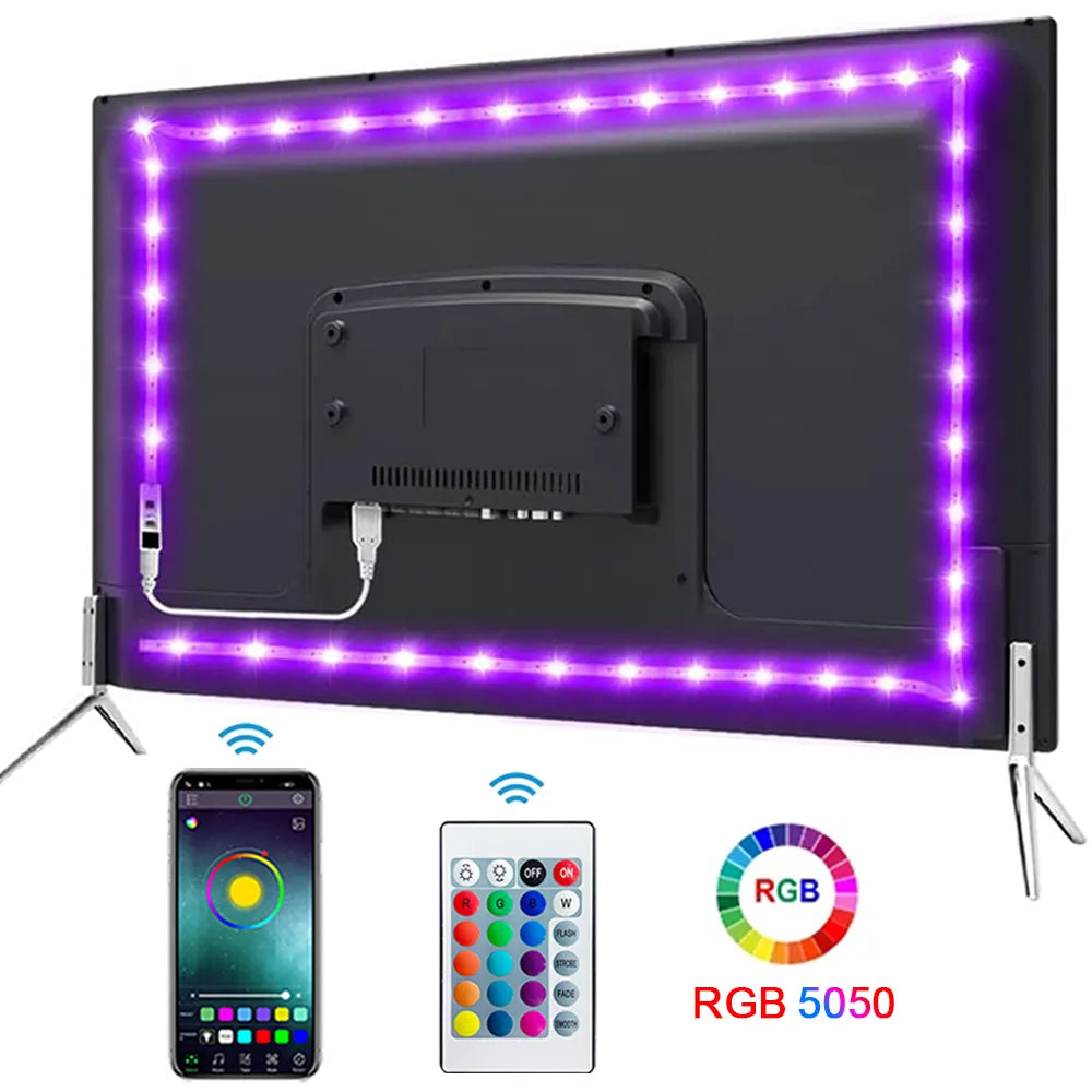 LED Lights, RGB Lights Bluetooth, Tape Bluetooth USB, LED Strip Light 5050 SMD, 5V USB, RGB Lights Flexible LED Lamp, Self-adhesive, TV, Desktop.