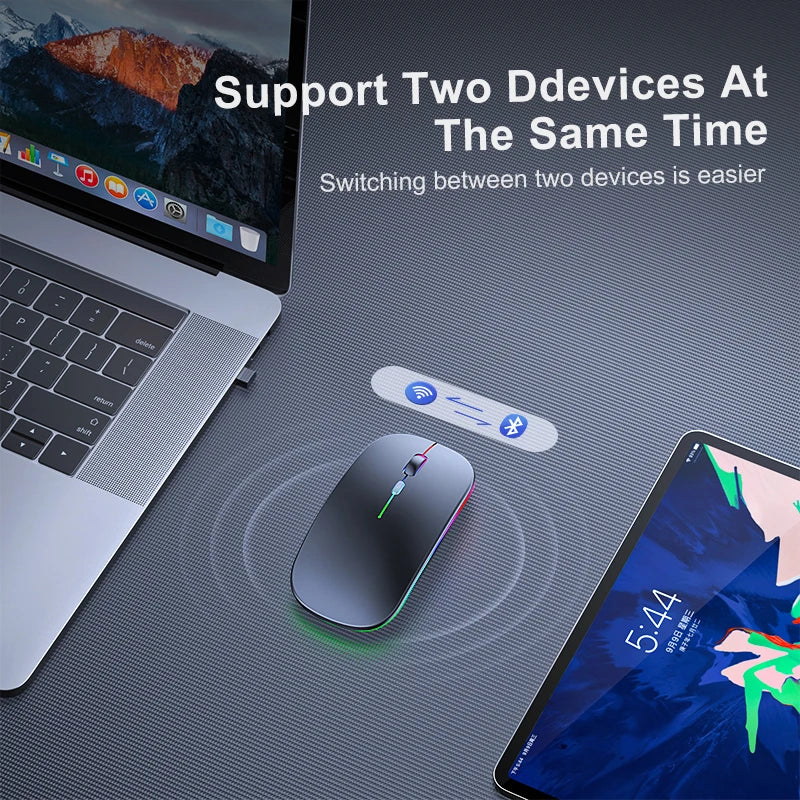 Wireless Mouse, Bluetooth RGB Rechargeable Mouse, Wireless Silent Mouse, LED Backlit, Ergonomic Gaming Mouse For Laptop, PC, Tablet, iPad, Free Post.