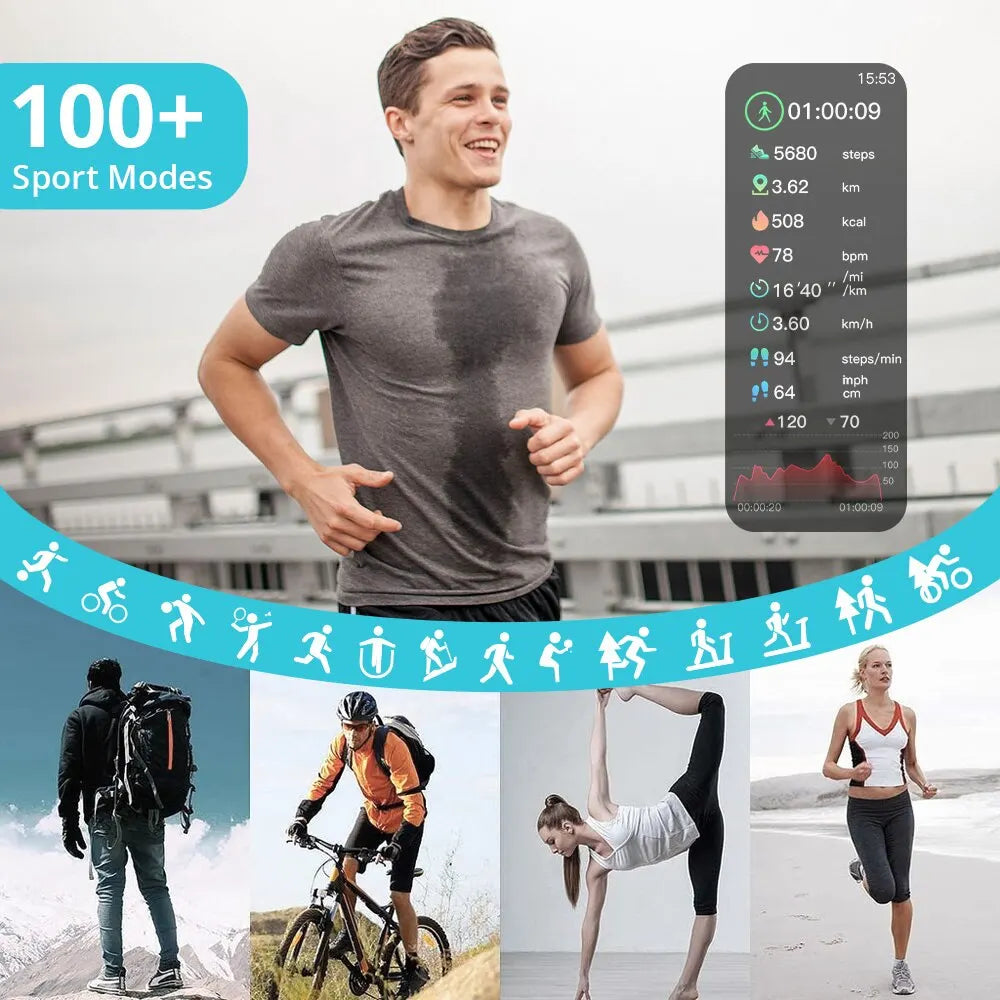 Smartwatch, Health monitoring, Fitness tracker, Call / Answer, Full Touchscreen, Multiple front screens, Bluetooth Android-IOS, Sports modes, Blood Oxygen , USB Rechargeable, others top features.