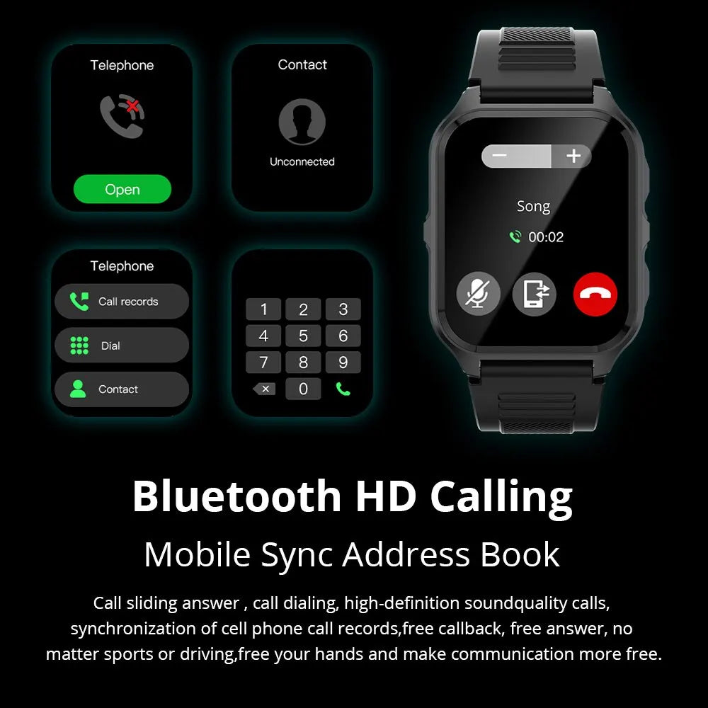 Smartwatch, Health monitoring, Fitness tracker, Call / Answer, Full Touchscreen, Multiple front screens, Bluetooth Android-IOS, Sports modes, Blood Oxygen , USB Rechargeable, others top features.