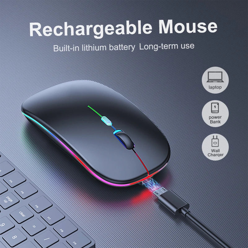 Wireless Mouse, Bluetooth RGB Rechargeable Mouse, Wireless Silent Mouse, LED Backlit, Ergonomic Gaming Mouse For Laptop, PC, Tablet, iPad, Free Post.