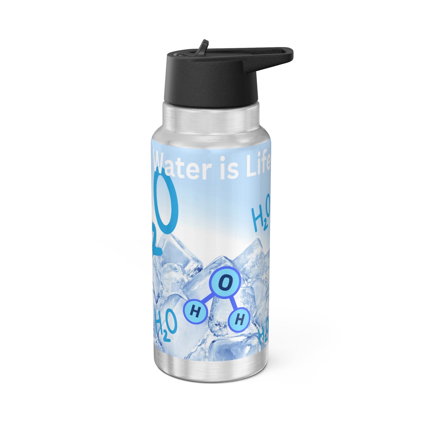 Water bottle or favourite beverage, stainless steel bottle with drinking straw included, Gator Tumbler, 32oz (0.95L), Recyclable, US Post.