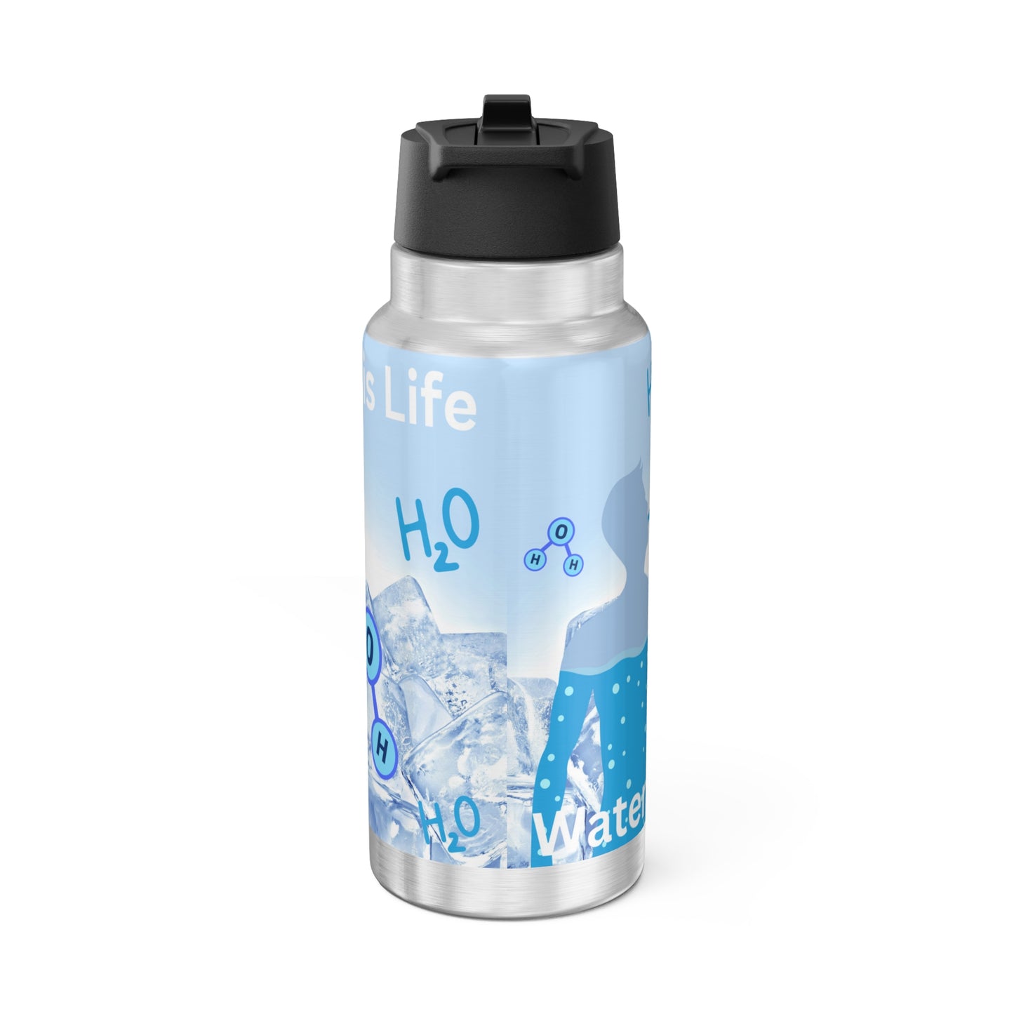 Water bottle or favourite beverage, stainless steel bottle with drinking straw included, Gator Tumbler, 32oz (0.95L), Recyclable, US Post.