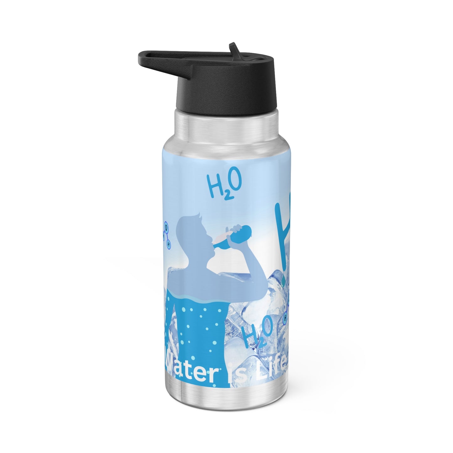 Water bottle or favourite beverage, stainless steel bottle with drinking straw included, Gator Tumbler, 32oz (0.95L), Recyclable, US Post.