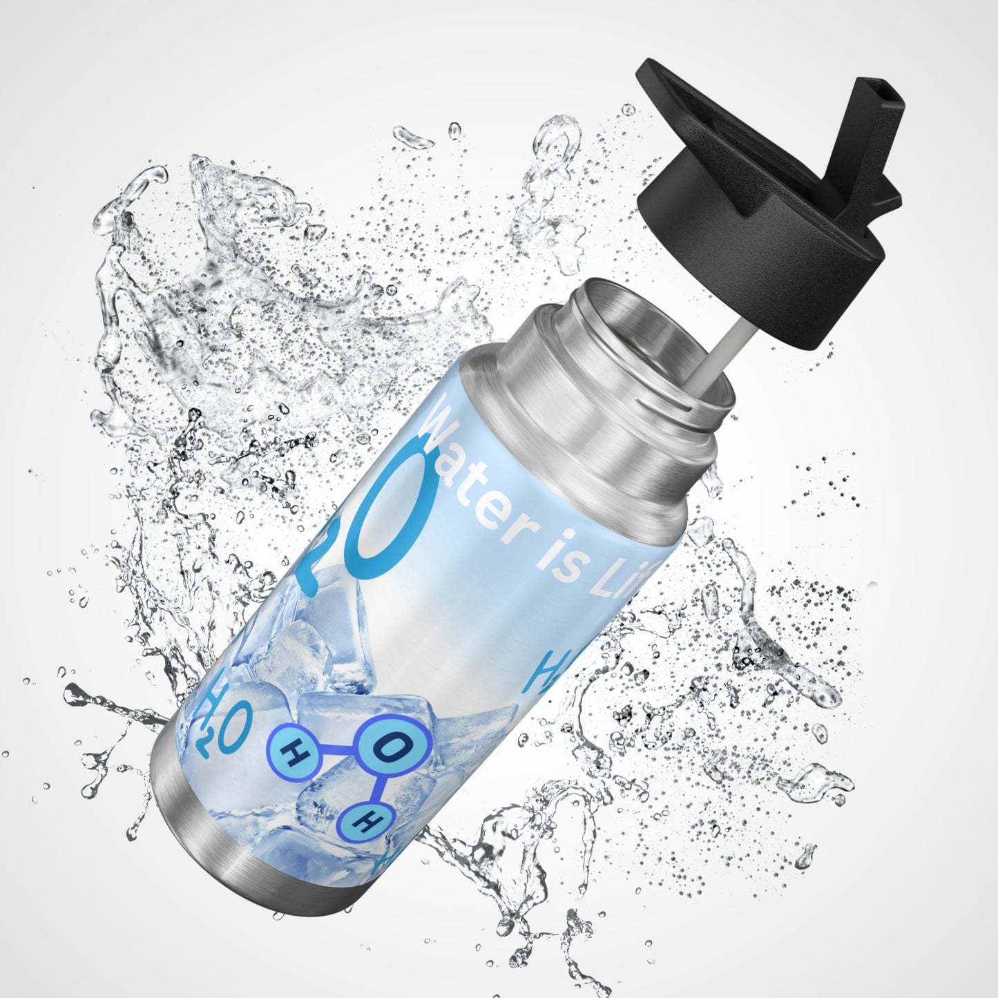 Water bottle or favourite beverage, stainless steel bottle with drinking straw included, Gator Tumbler, 32oz (0.95L), Recyclable, US Post.